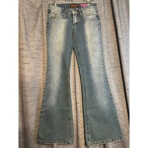 Dollhouse Jeans Womens Flare Bell Bottom Denim Blue Distressed Size 28